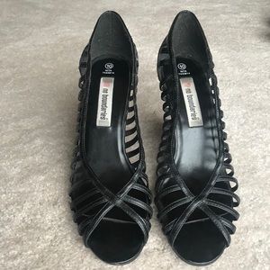 Black Peep Toe Stripe Wedge